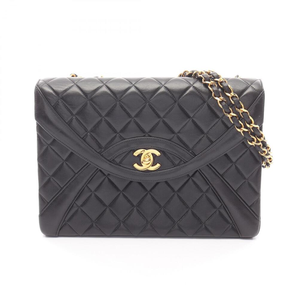 Chanel Matelasse Shoulder Bag Lambskin Sheepskin Black